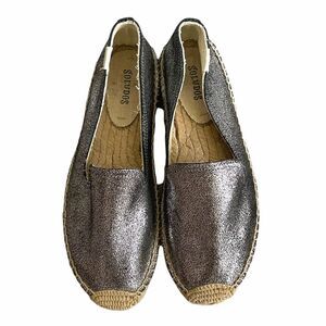 SOLUDOS Glitter Leather Slip-On Smoking Slippers Platform Espadrilles 7.5